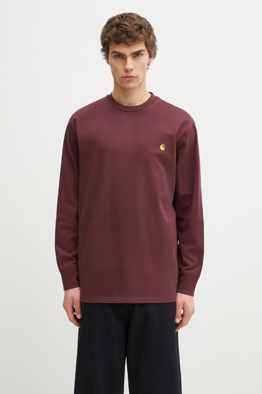 Carhartt WIP longsleeve bawełniany L/S American Script T-Shirt bawełna bordowy I029955.33KXX