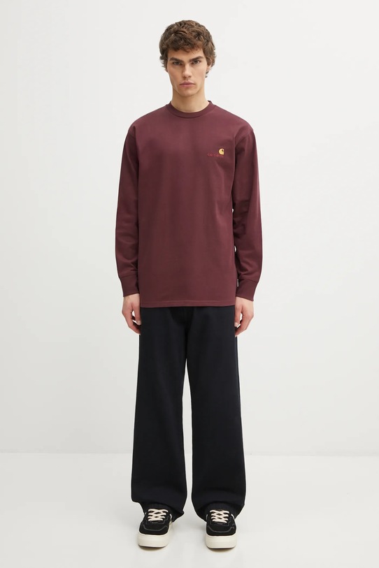 Carhartt WIP longsleeve bawełniany L/S American Script T-Shirt I029955.33KXX bordowy