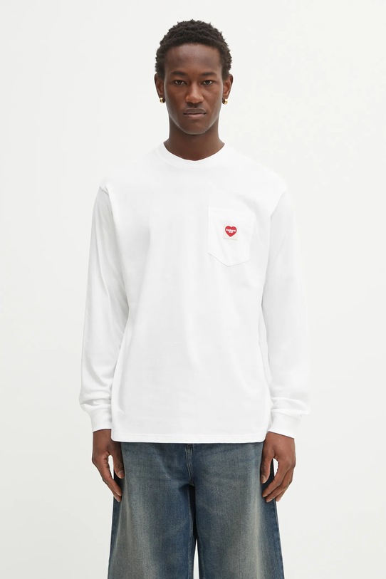 Bavlněné tričko s dlouhým rukávem Carhartt WIP L/S Pocket Heart T-Shirt relaxed bílá I035300.1WZXX