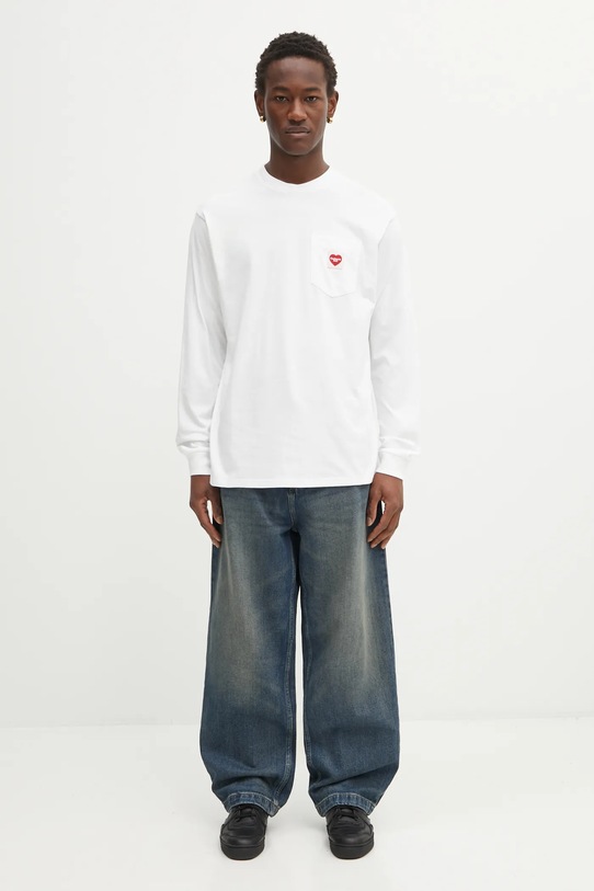 Bavlněné tričko s dlouhým rukávem Carhartt WIP L/S Pocket Heart T-Shirt I035300.1WZXX bílá