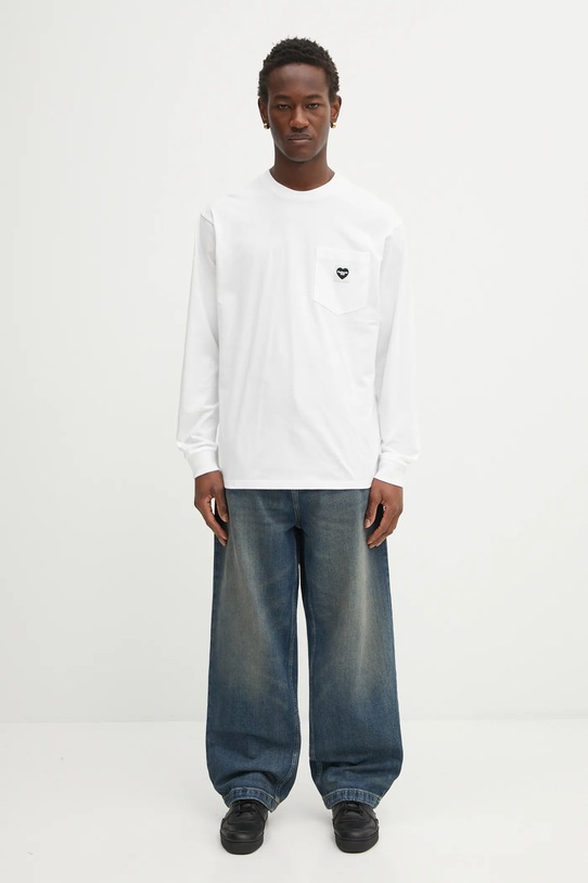 Carhartt WIP longsleeve din bumbac L/S Pocket Heart T-Shirt alb I035300.00AXX