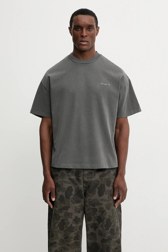 Carhartt WIP t-shirt bawełniany S/S Benton T-Shirt gładkie szary I035590.87GD