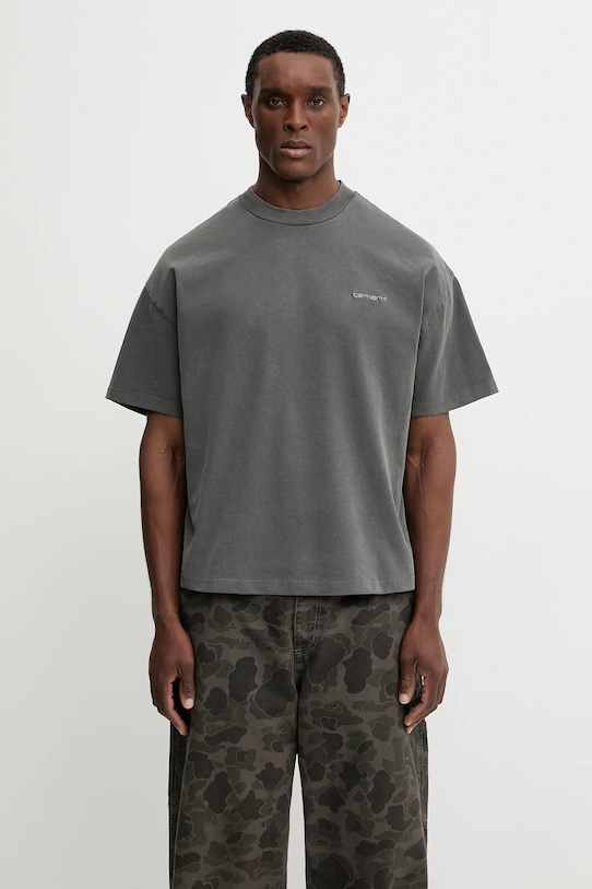 Carhartt WIP t-shirt bawełniany S/S Benton T-Shirt gładkie szary I035590.87GD