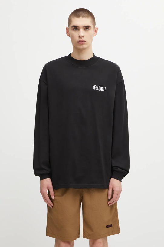 Carhartt WIP top a maniche lunghe in cotone L/S Schooling Mockneck T-Shirt rilassato nero I035447.K02XX