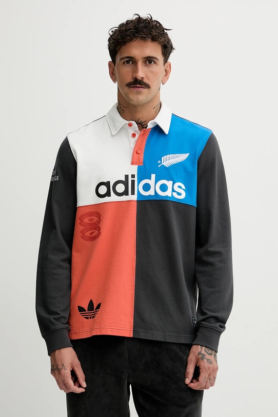 adidas Originals longsleeve bawełniany Rugby wzorzyste szary KG4638
