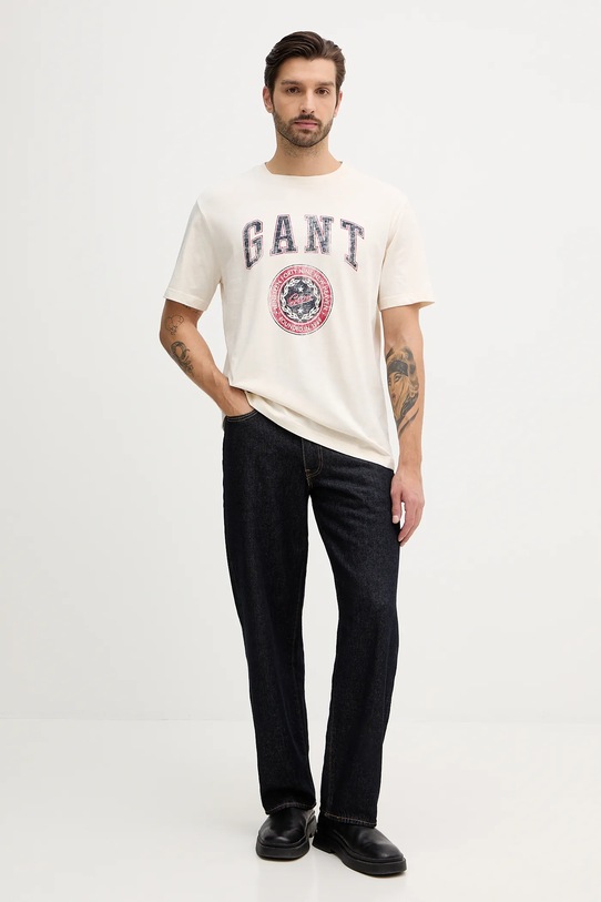 Βαμβακερό μπλουζάκι Gant 2003353 μπεζ AW25