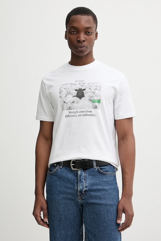 Βαμβακερό μπλουζάκι United Colors of Benetton βαμβάκι λευκό 3MI5U10BG