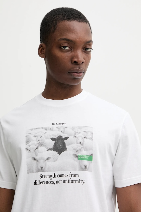 Βαμβακερό μπλουζάκι United Colors of Benetton λευκό 3MI5U10BG