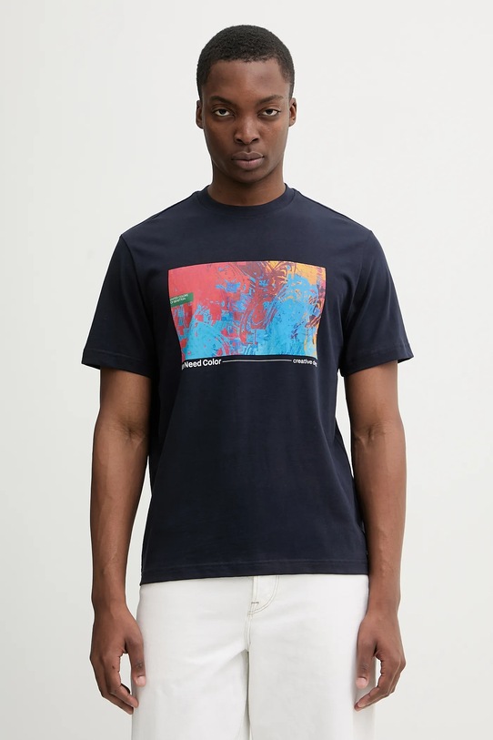 Памучна тениска United Colors of Benetton стандартна тъмносин 3MI5U10BG