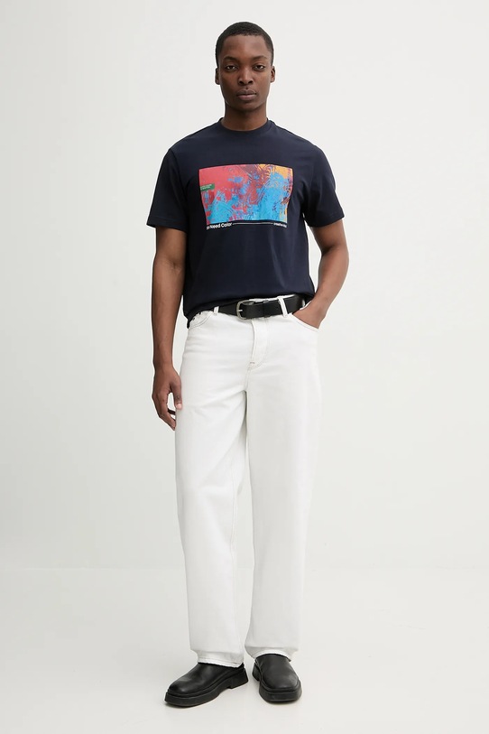 Памучна тениска United Colors of Benetton 3MI5U10BG тъмносин AW25