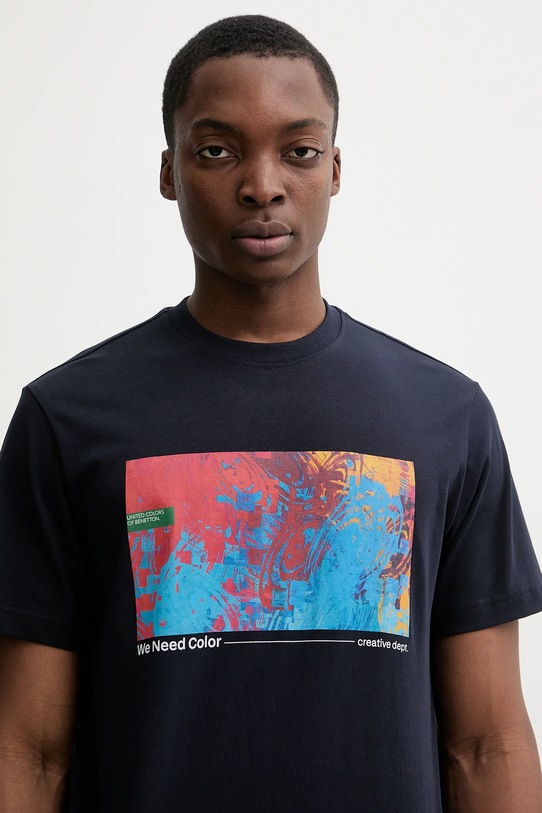 Памучна тениска United Colors of Benetton тъмносин 3MI5U10BG