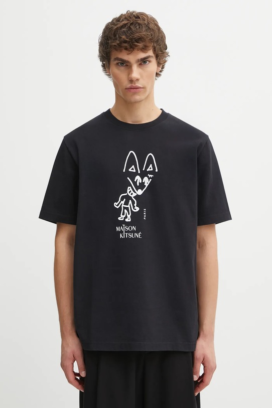 Maison Kitsuné t-shirt bawełniany Party Fox Comfort nadruk czarny PM00116KJ7025