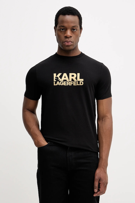 Karl Lagerfeld t-shirt z elastanem czarny 554235.755087