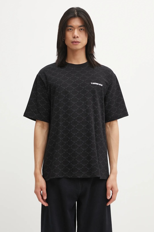 A Bathing Ape t-shirt bawełniany College Monogram Logo wzorzyste czarny 001CSL301316M
