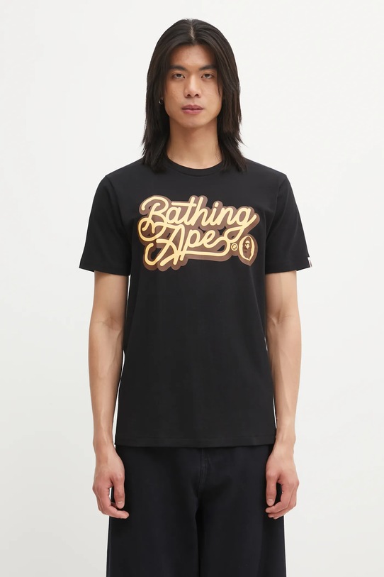 A Bathing Ape t-shirt bawełniany Script Logo nadruk czarny 001TEL301055M