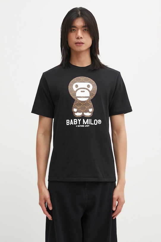 A Bathing Ape t-shirt bawełniany College Monogram Baby Milo wzorzyste czarny 002TEL301008M