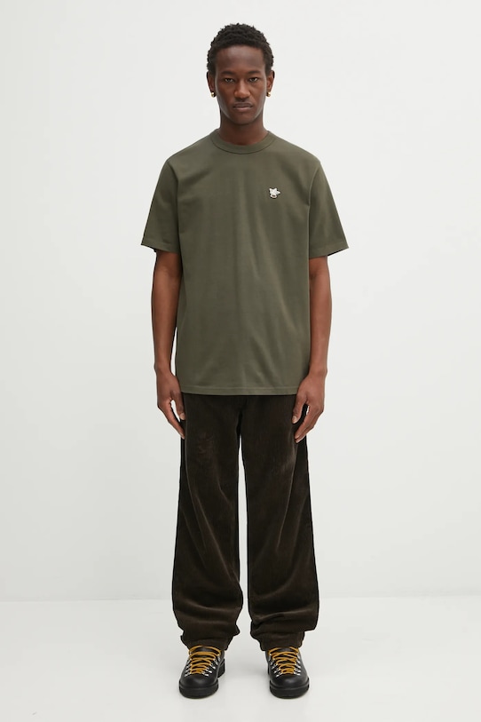 Café Kitsuné t-shirt bawełniany Barista Fox Patch Relaxed zielony CKNU00102KJ7013