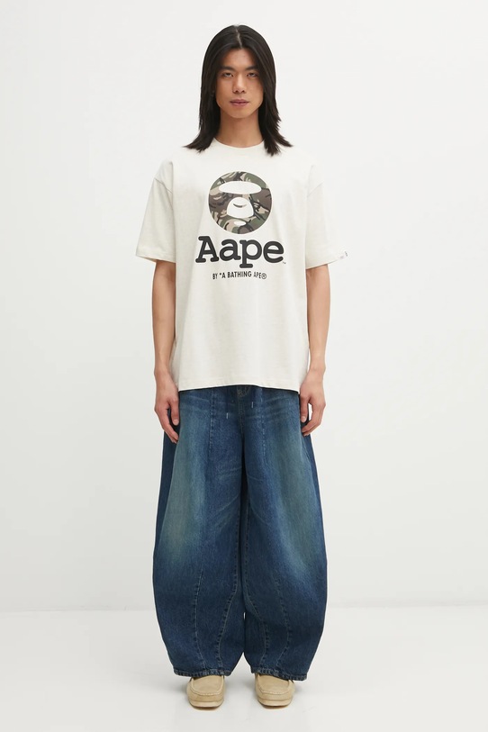 AAPE t-shirt bawełniany Basic AAPTEM1640XAO beżowy