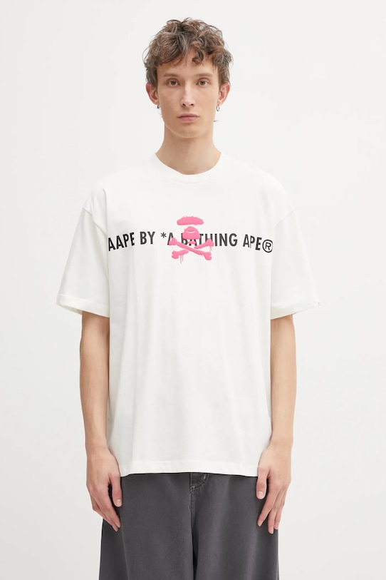 Odzież AAPE t-shirt bawełniany Basic AAPTEM1644XXO beżowy