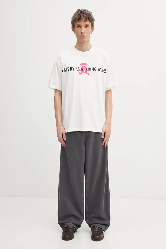 AAPE t-shirt bawełniany Basic AAPTEM1644XXO beżowy