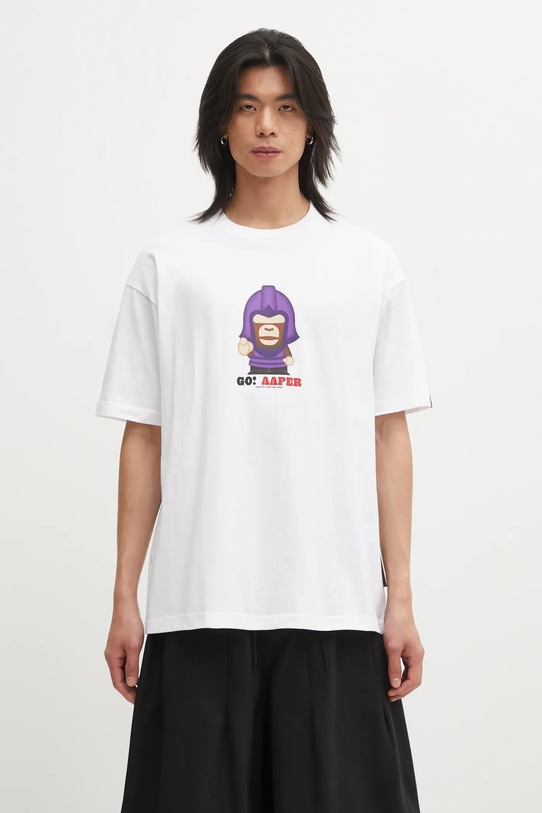 AAPE t-shirt bawełniany Theme Aaper nadruk biały AAPTEM1719XXP