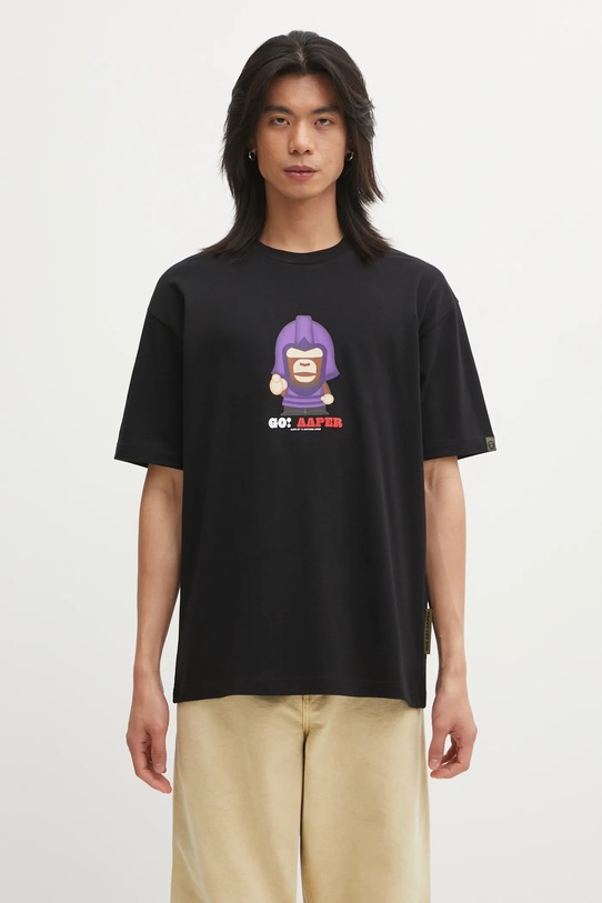 AAPE t-shirt bawełniany Theme Aaper nadruk czarny AAPTEM1719XXP