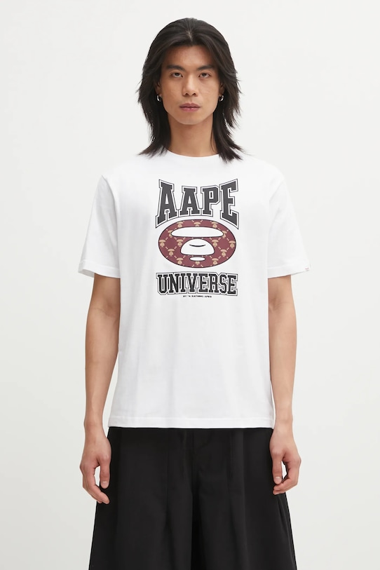 AAPE t-shirt bawełniany Basic nadruk biały AAPTEM1731XXP