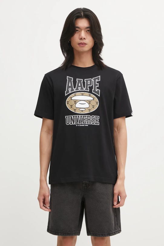 AAPE t-shirt bawełniany Basic nadruk czarny AAPTEM1731XXP