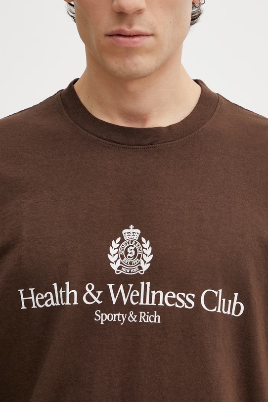 Sporty & Rich H&W Crest t-shirt bawełniany męski brązowy TO04365241BR03