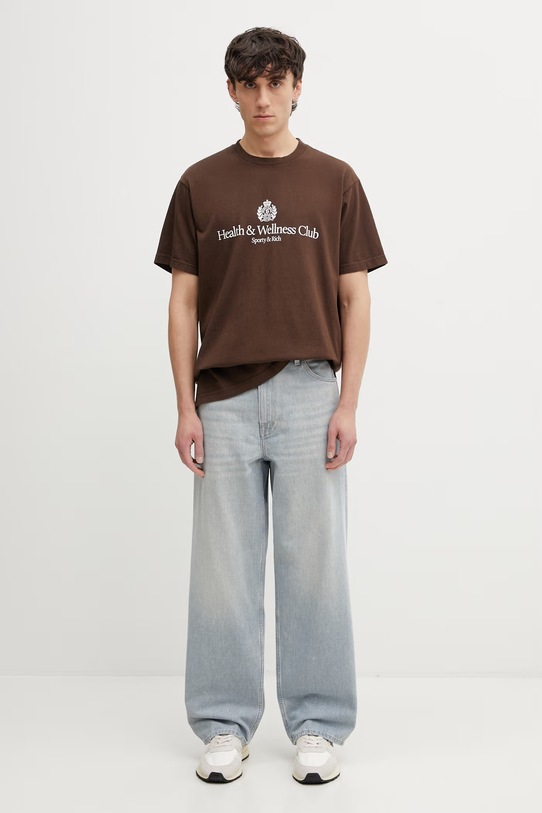 Sporty & Rich H&W Crest t-shirt bawełniany męski TO04365241BR03 brązowy