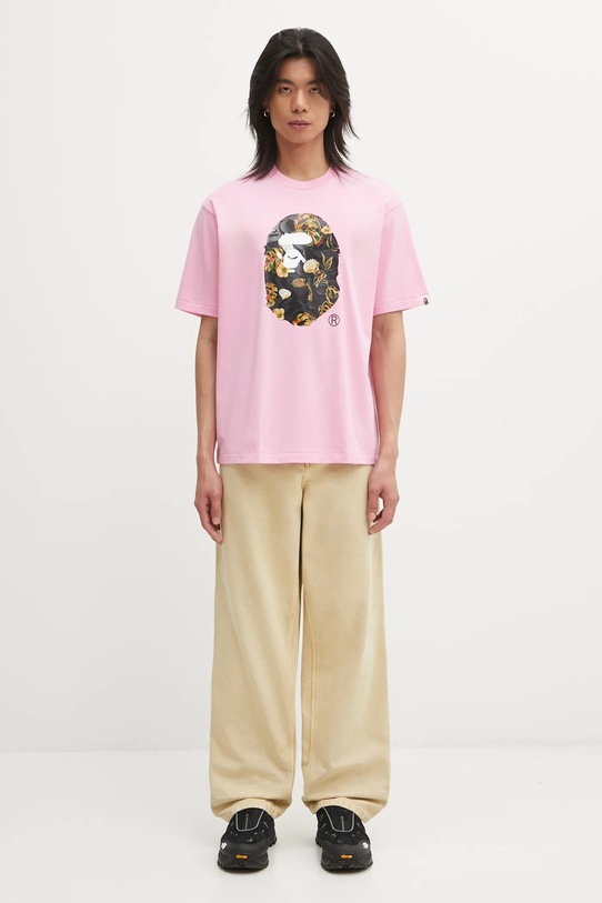 A Bathing Ape t-shirt bawełniany Vacation Pattern APE Head 1L30110335 różowy