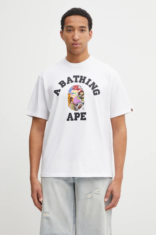 A Bathing Ape t-shirt bawełniany Multi Logo College nadruk biały 1L30110358