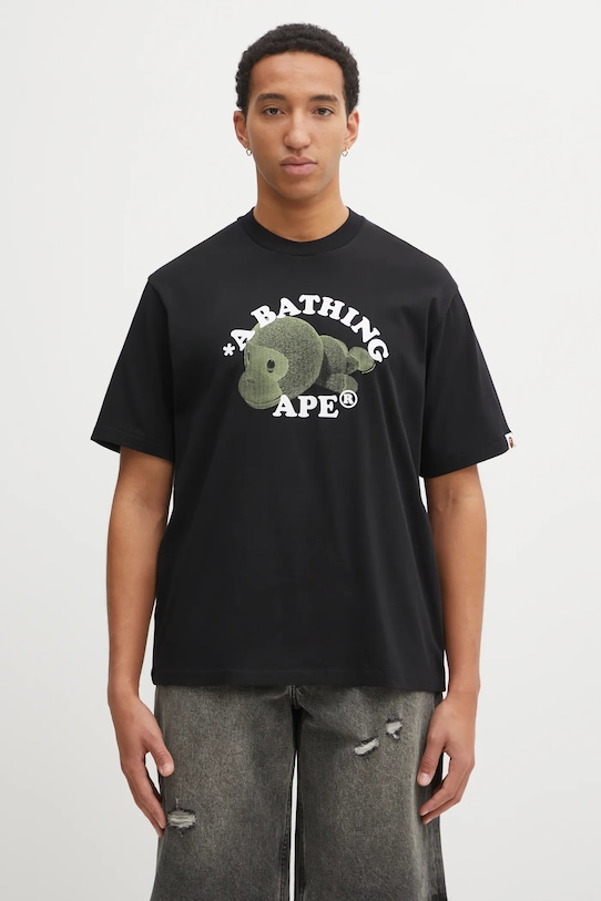 A Bathing Ape t-shirt bawełniany Milo College Relaxed nadruk czarny 2L30110302