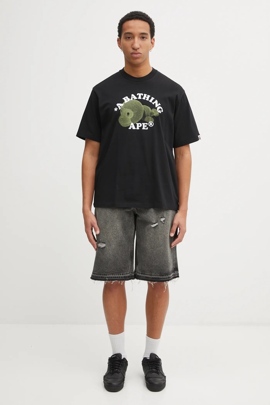 A Bathing Ape t-shirt bawełniany Milo College Relaxed 2L30110302 czarny