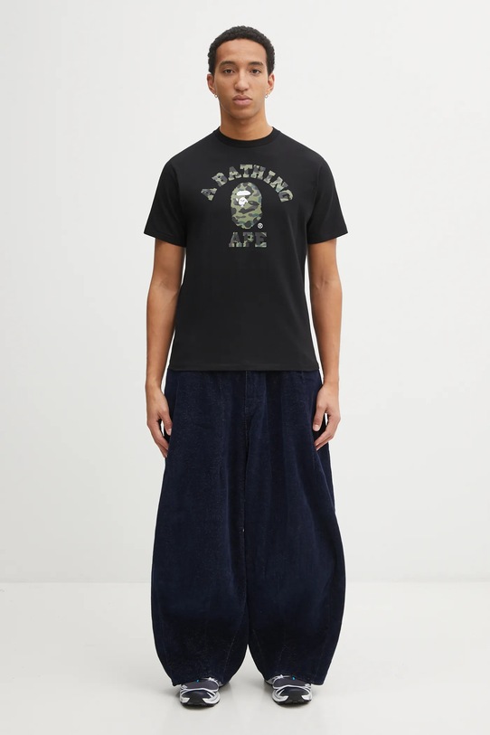 A Bathing Ape t-shirt bawełniany 1st Camo College 1L30110012 czarny