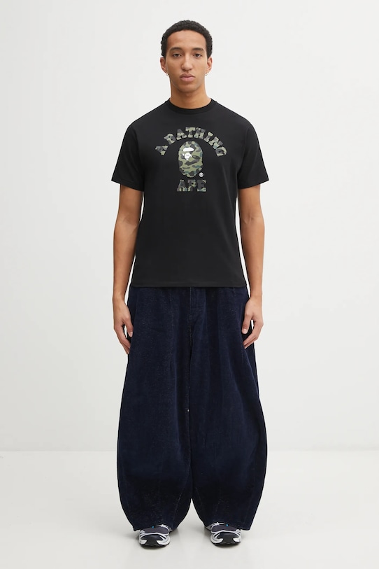 A Bathing Ape t-shirt bawełniany 1st Camo College 1L30110012 czarny