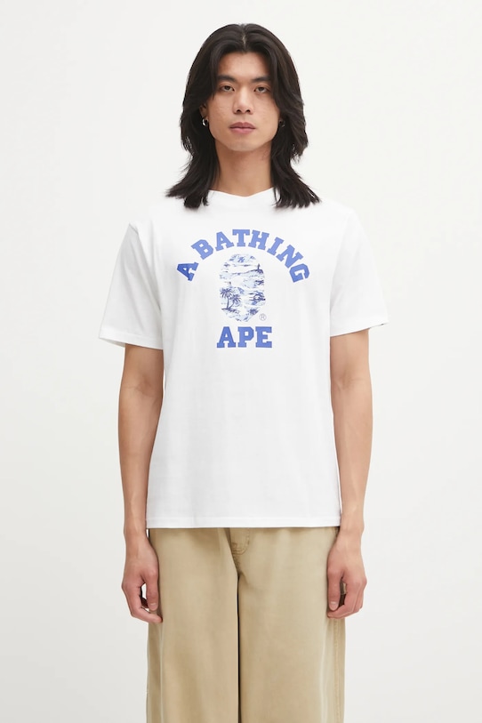 A Bathing Ape t-shirt bawełniany Palm Tree Camo College nadruk biały 1L30110025