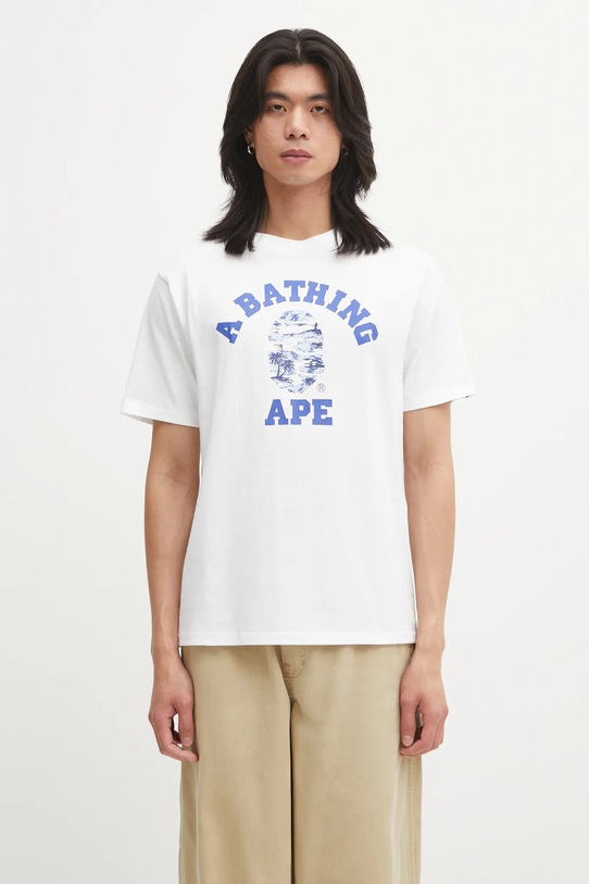 A Bathing Ape t-shirt bawełniany Palm Tree Camo College nadruk biały 1L30110025