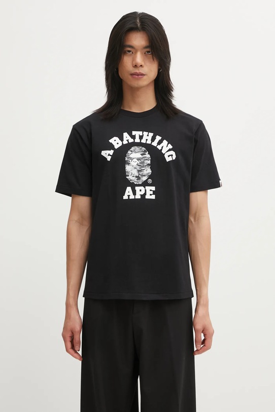 A Bathing Ape t-shirt bawełniany Palm Tree Camo College nadruk czarny 1L30110025