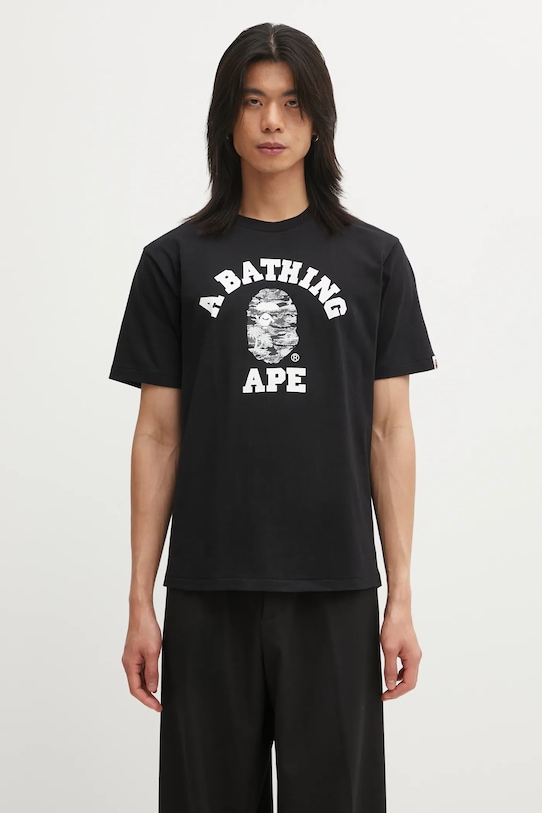 A Bathing Ape t-shirt bawełniany Palm Tree Camo College nadruk czarny 1L30110025