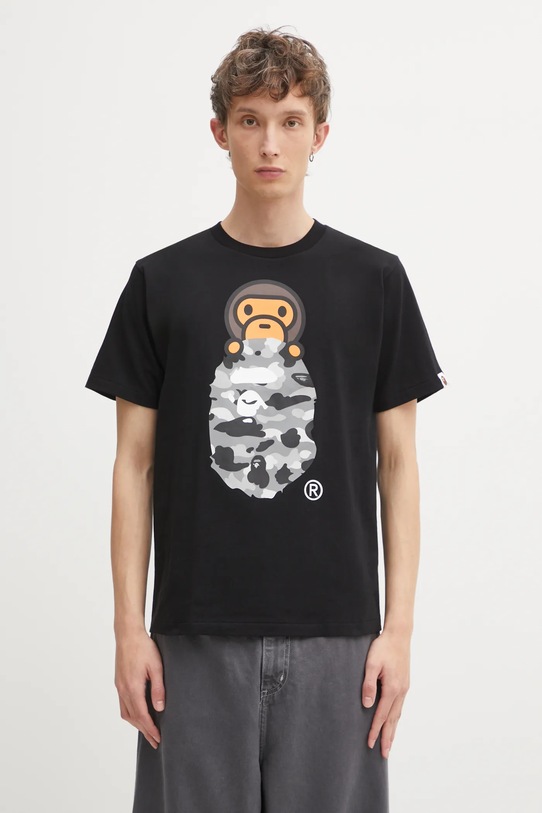 A Bathing Ape t-shirt bawełniany 1st Camo Milo On APE nadruk czarny 2L30110005