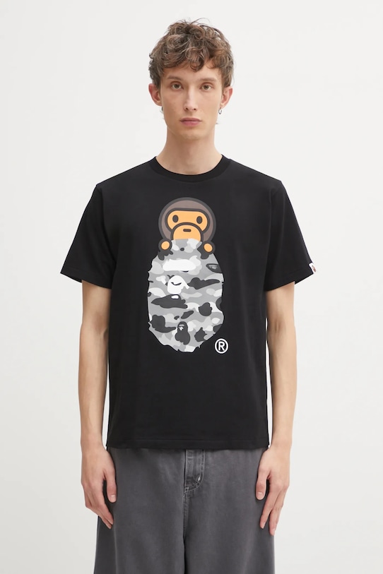 A Bathing Ape t-shirt bawełniany 1st Camo Milo On APE nadruk czarny 2L30110005