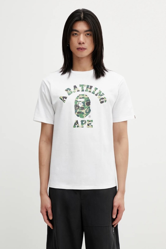 A Bathing Ape t-shirt bawełniany ABC Camo College nadruk biały 001TEL801005M