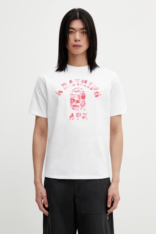 A Bathing Ape t-shirt bawełniany ABC Camo College nadruk biały 001TEL801005M