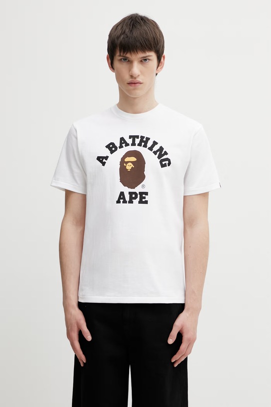 A Bathing Ape t-shirt bawełniany College nadruk biały 001TEL801001M