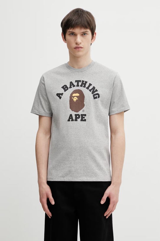 A Bathing Ape t-shirt bawełniany College nadruk szary 001TEL801001M