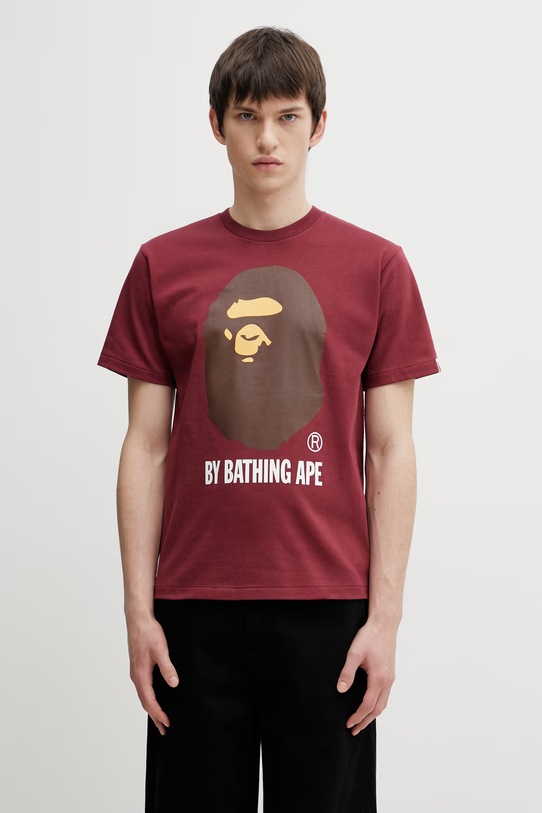 A Bathing Ape t-shirt bawełniany By Bathing Ape nadruk bordowy 001TEL801002M