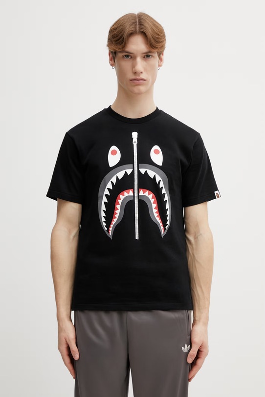A Bathing Ape t-shirt bawełniany Shark nadruk czarny 001TEL801003M