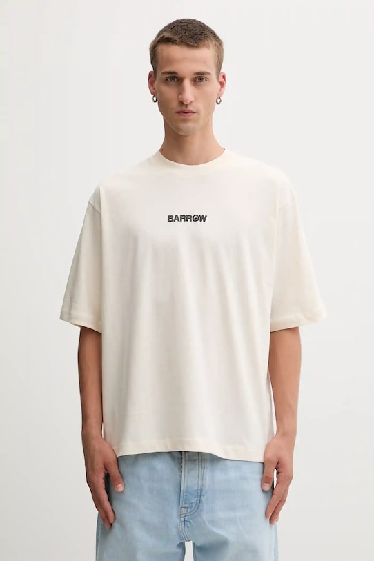 Βαμβακερό μπλουζάκι Barrow F5BWUATH049 μπεζ AW25