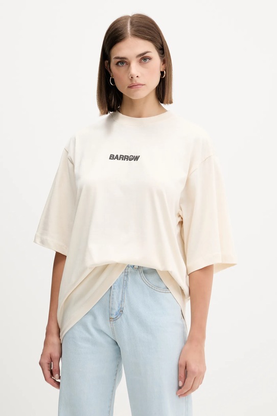 Βαμβακερό μπλουζάκι Barrow F5BWUATH049 μπεζ AW25